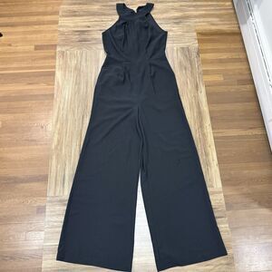 Loft Black Halter Neck Back Tie Wide Leg Flare Jumpsuit Women Size 0